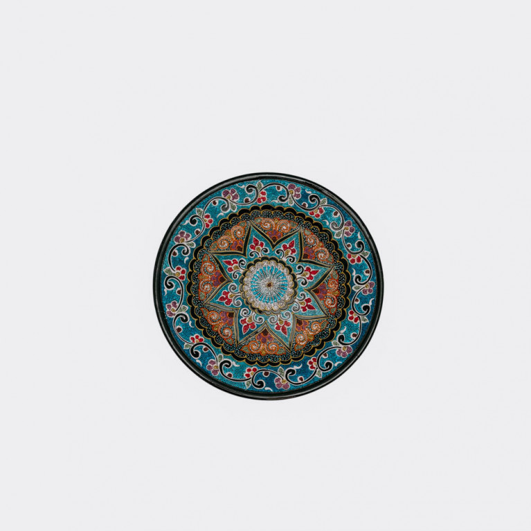 Unik handgjord dekorativ tallrik från Uzbekistan, 26 cm, droppteknik